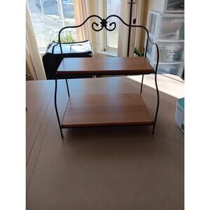 Longaberger Wrought Iron Wooden 2-Tier Shelf Baker's Rack Counter Top 15”x16”
